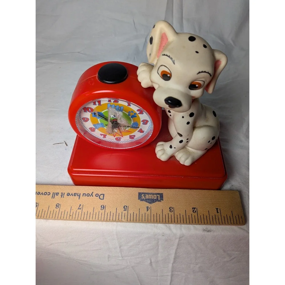 Disney 101 Dalmatians Alarm Clock **  WORKS**Fantasma Vintage Red Puppy Figure r